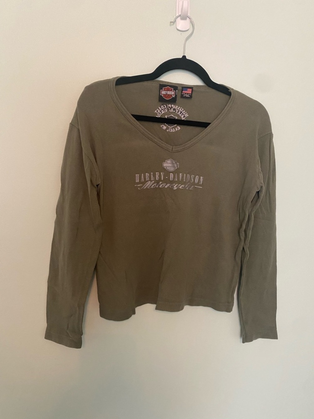 Harley-Davidson Olive Green Long Sleeve V-Neck Tee